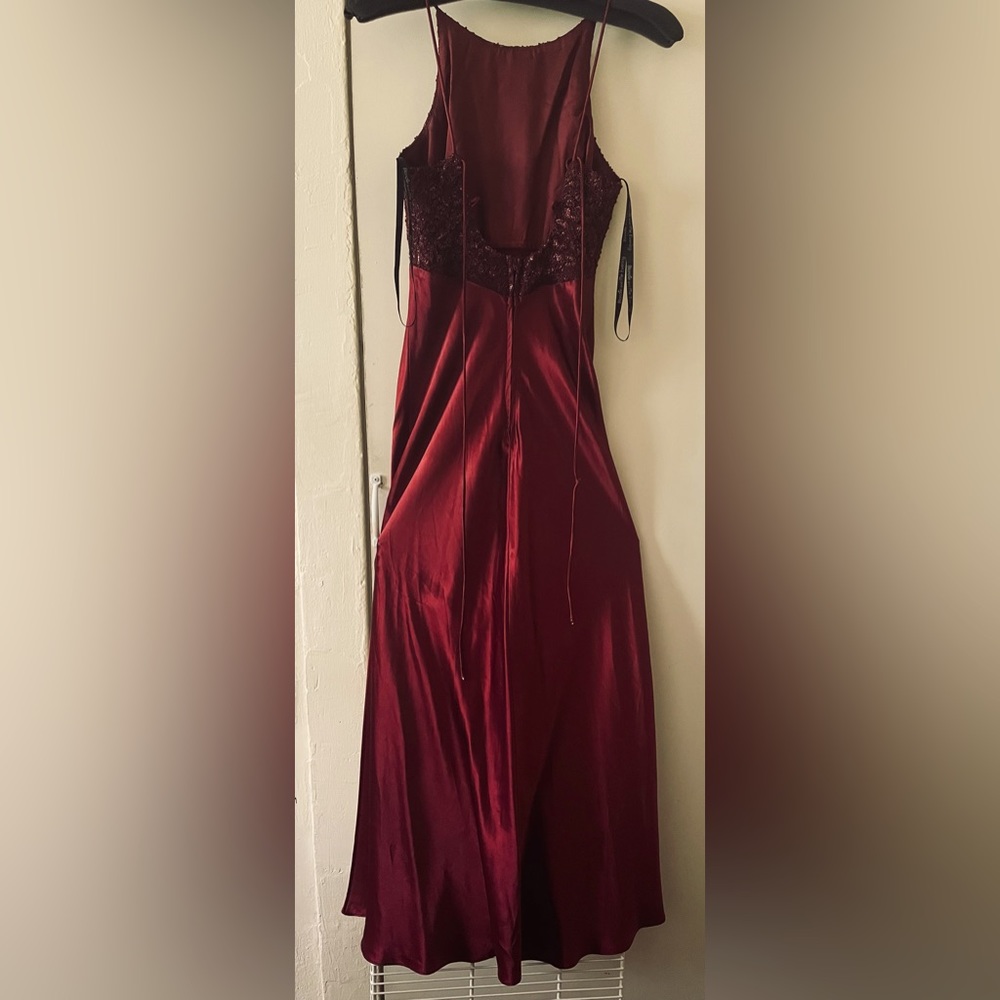 Vintage Prom Blondie&Me Evening Wine Satin Dress Linda Bernell Backless - Picture 3 of 13
